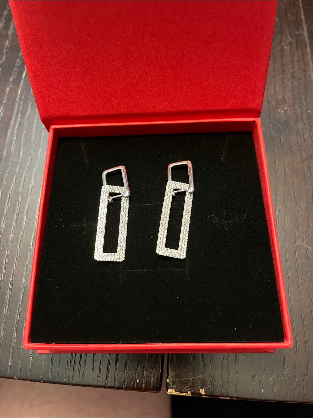 Silver Rectangular Link Drop Earrings